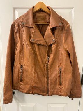Max Studio Cognac Vegan Leather Moto Jacket
